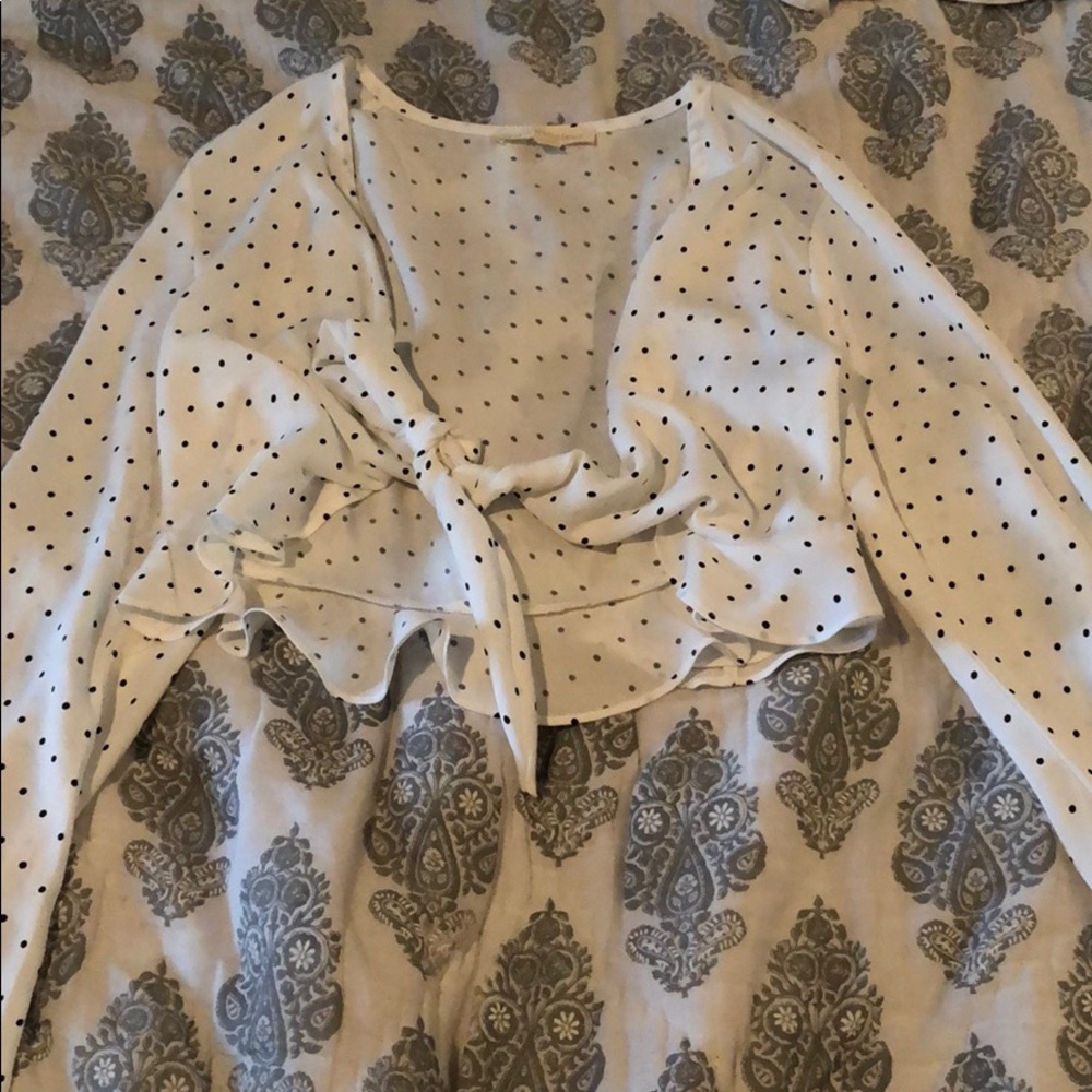 Long Sleeve Polka Dot Crop Top